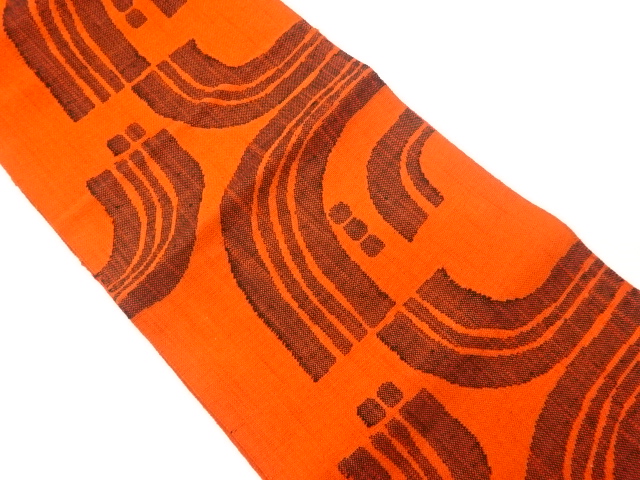 リサイクル　手織り真綿紬幾何学模様織出し名古屋帯